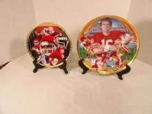 (2) SPORTS IMPRESSIONS COMMEMORATIVE COLLECTOR'S JOE MONTANA PLATES. LARGEST APPROX 10"