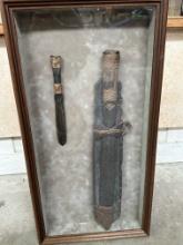 ANCIENT TRIBAL SWORD AND DAGGER IN SHADOW BOX