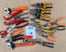LOT OF WRENCHES AND SHEET METAL CUTTING TOOLS