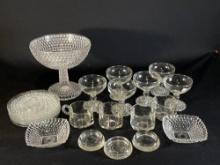 Bubble footed champagne glasses, saucers & Hobnail -see photo's-