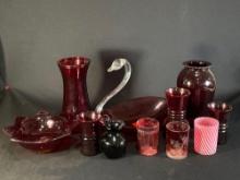 Large assortment of cranberry glass -see photo's-