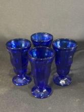 Set of (4) cobalt blue malt glasses