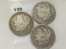 3 X $ 1901-O Morgan Dollars