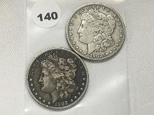 2 X $ 1902-O Morgan Dollars