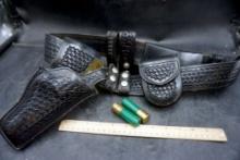 Safariland Leather Belt W/ Holster (Size 38, S&W), Handcuffs W/ Keys & Bullets