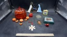 Stained Glass Nativity, Glass Pumpkin Candy Dish, Pumpkins, Ornaments