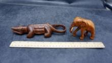 Wooden Carvings - Alligator & Elephant