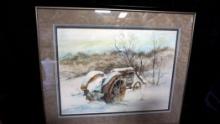 Framed Original Watercolor Tractor Picture