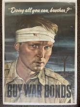 1943 "Buy War Bonds" WWII Patriotic Poster.