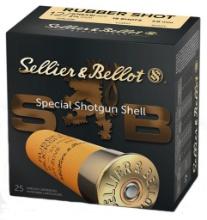 Sellier Bellot SB12RSA Shotgun 12 Gauge 2.75 2 1116 oz 15 Rubber Pellets Shot 25 Bx