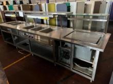 Stainless Steel Cafeteria Table with Refrigerated Section and Food Warmers