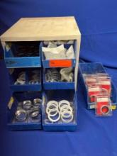 BOX OF SLIP JOINT NUTS, SEALS, AND WASHERS