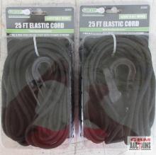 Grip 28350 25' Elastic Cord w/ Adjustable Hooks - Black - Set of 2