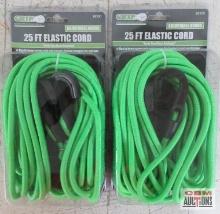 Grip 28350 25' Elastic Cord w/ Adjustable Hooks - Neon Green - Set of 2