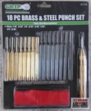 Grip 61118 18pc Brass & Steel Punch Set )1/16" to 5/16") w/ Storage Pouch...