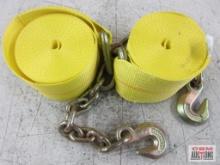 Cargo Control USA 4" x 30' Winch Strap w/ 18" Chain Extension G70, 3/8" Clevis Hooks - Set of 2 WLL