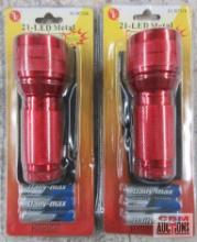 SE FL30721R 21-LED Red Metal Flashlight w/ Carrying Case & Batteries - Set of 2...