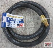 Good Year 10311 3' x 3/8" Rubber Whip Hose Black 250 PSI. Solid brass 1/4" NPT