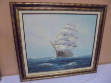 Beautiful Signed & Framed Ship Oil Painting