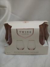 Pair of Twine Living Co. Gold Rimmed Rose Crystal Stemless Wine Glasses