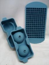 Pair of Silicone Specialty Ice Maker Trays- Mini Cubes, Sphere