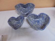 Set of 3 Stoneware Nesting Heart Spongeware Bowls