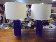 2 Matchign Blue Pottery Table Lamps