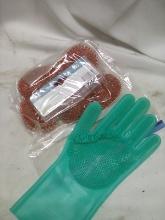 copper Scrubbers x6 and left hand scrubber glove