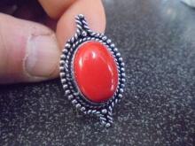 Ladies German Silver & Red Onyx Ring