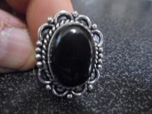 Ladies German Silver & Black Onyx Ring
