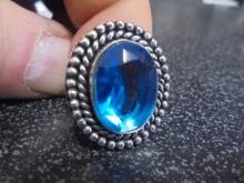 Ladies German Silver & Blue Topaz Ring