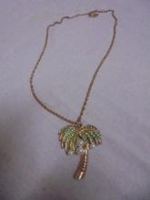 Beautiful Ladies Necklace w/ Palm Tree Pendant w/ Stones