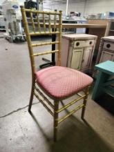 Assorted Gold Frame Chiavari Style Chairs with Patterned Seat Custions