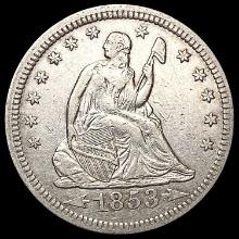 1853 Arrows and Rays Seated Liberty Quarter CLOSEL