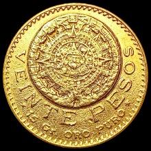 1918 Mexico Gold 20 Pesos 0.4823oz NEARLY UNCIRCUL