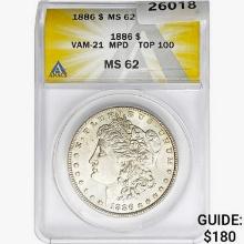 1886 Morgan Silver Dollar ANACS MS62 VAM-21 MPD