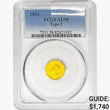 1854 Rare Gold Dollar PCGS AU58 Ty 2
