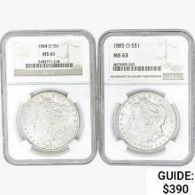 [2] Morgan Silver Dollars PCGS/NGC MS63 [1884-O, 1
