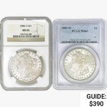 [2] Morgan Silver Dollars PCGS/NGC MS63 [1884-O, 1