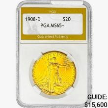 1908-D $20 Gold Double Eagle PGA MS65+