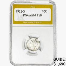 1928-S Mercury Silver Dime PGA MS64 FSB