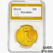 1913-D $20 Gold Double Eagle PGA MS65+