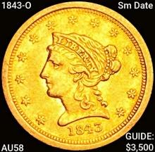 1843-O Sm Date $2.50 Gold Quarter Eagle CHOICE AU