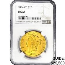 1884-CC $20 Gold Double Eagle NGC MS61
