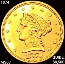 1874 $2.50 Gold Quarter Eagle CHOICE BU