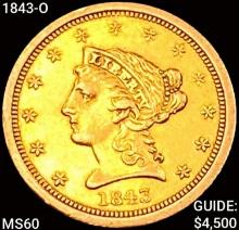 1843-O $2.50 Gold Quarter Eagle UNCIRCULATED