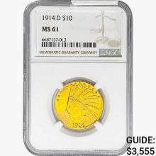1914-D $10 Gold Eagle NGC MS61