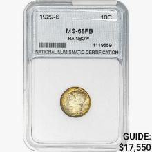 1929-S Mercury Silver Dime NNC MS68 FB Rainbow