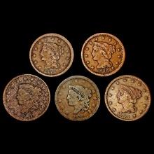 1831-1846 Early US Copper Collection [5 Coins] LIGHTLY CIRCULATED