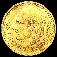 1945 Mexico Gold 2.5 Pesos 0.0603oz CHOICE AU